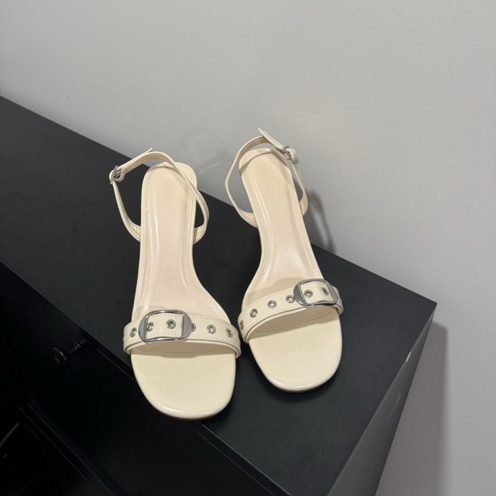cream kitten heels with buckles